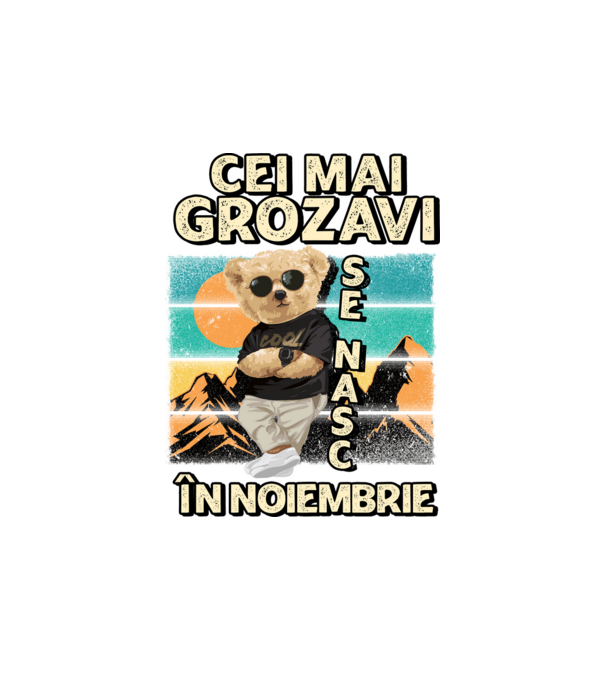 RETRO teddy NOIEMBRIE model alb pe tricou