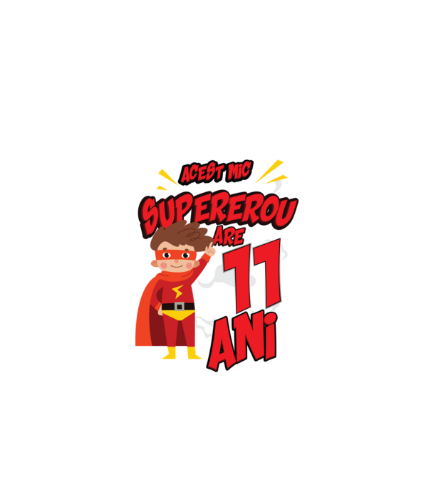 Acest mic supererou are 11 ani model negru pe tricou