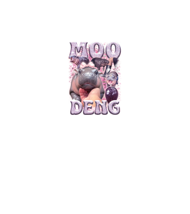 MOO DENG baby hippo model negru pe tricou