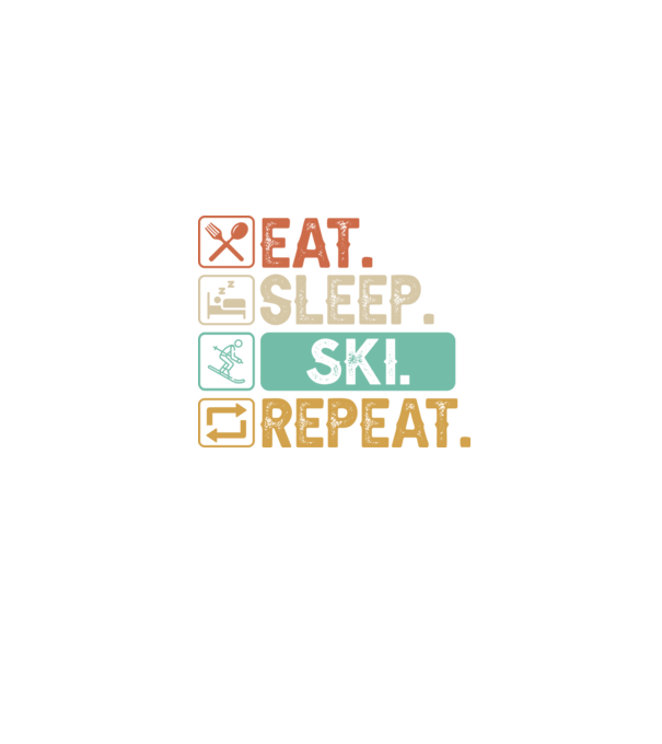 Eat Sleep SKI Repeat model albastru jeanși pe tricou