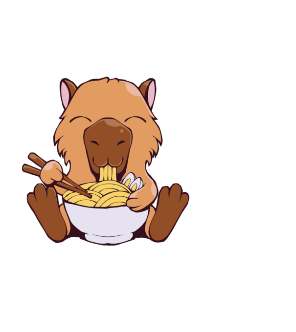 Capibară Ramen model alb pe tricou