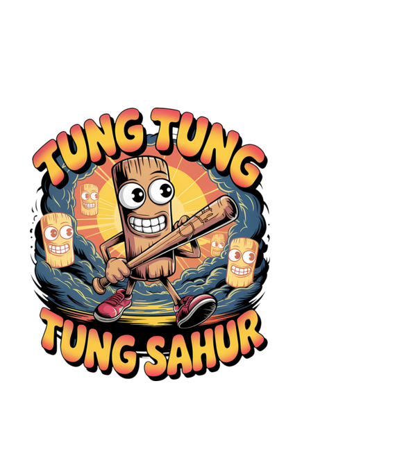 Tung Tung Tung Sahur Retro model negru pe tricou