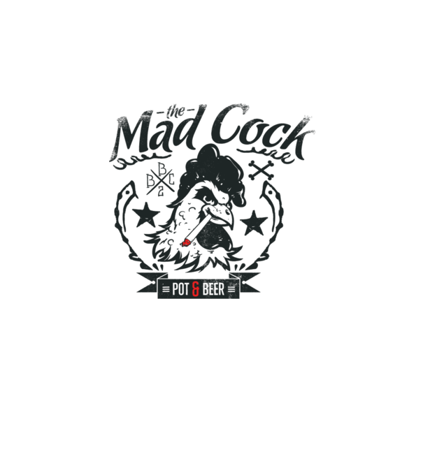 The Mad Cock model alb pe tricou