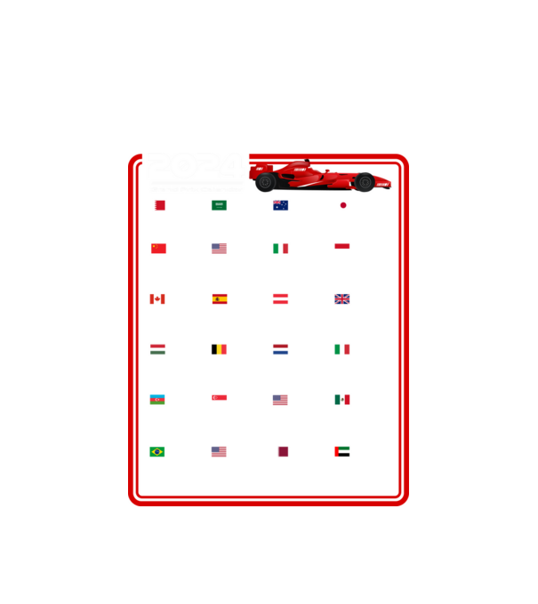 F1 calendar 2024 model alb pe tricou