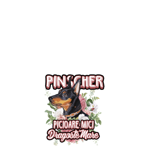 Pinscher picioare mici dragoste mare model alb pe tricou