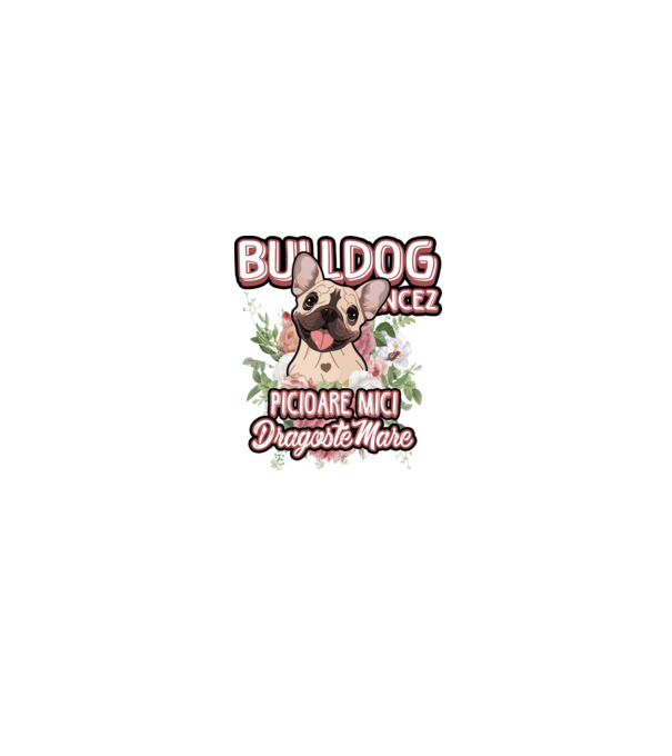 Bulldog francez picioare mici dragoste mare model alb/roșu pe tricou
