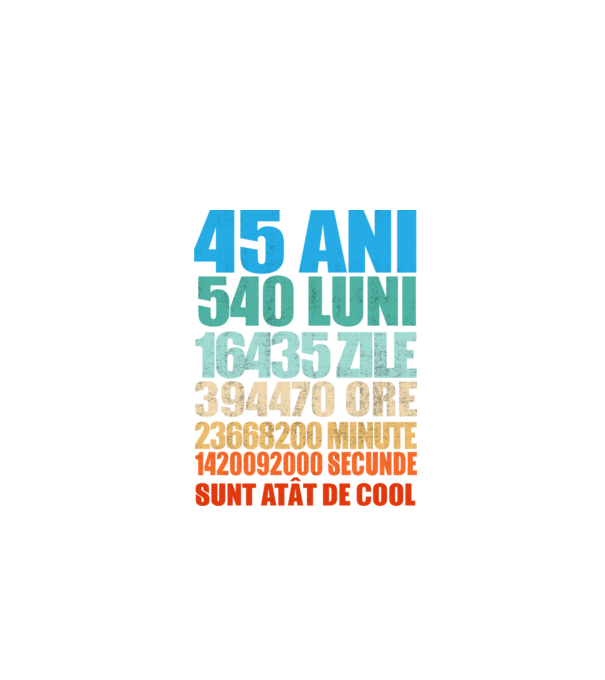 De 45 ani - luni - zile - ore - minute - secunde - sunt atât de cool model negru pe tricou