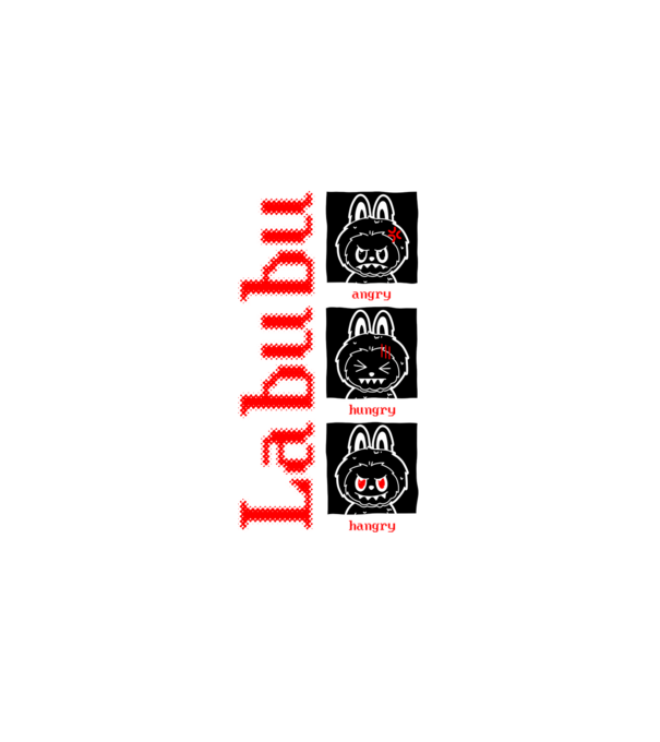 Labubu moods model negru pe tricou