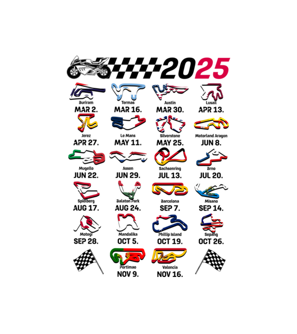 MOTOGP 25 CALENDAR alb model alb pe tricou