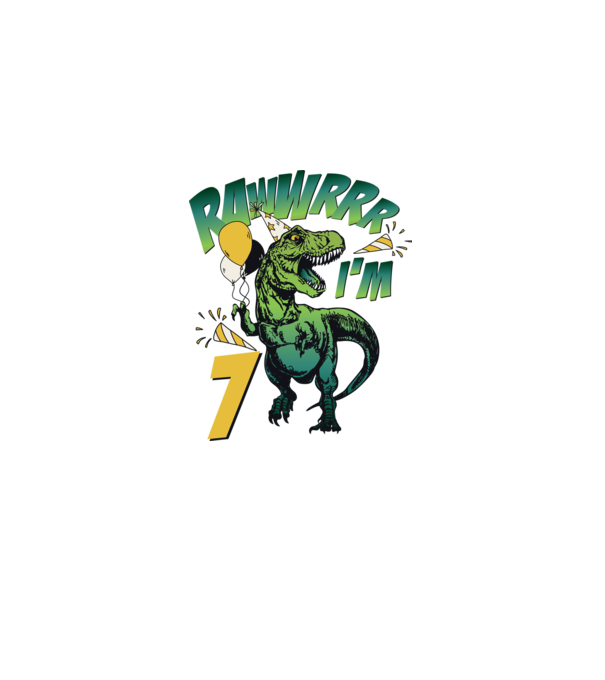 'Birthday Dinosaur rawww i''m 7' model alb pe tricou
