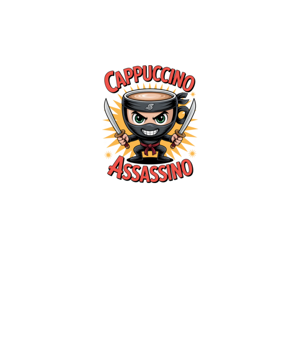 Cappuccino Assasino model negru pe tricou