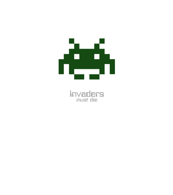Invaders Must Die model alb pe tricou