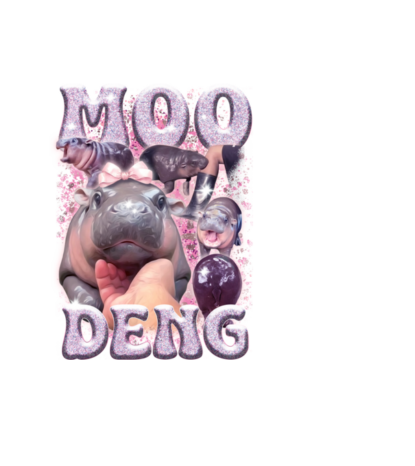 MOO DENG baby hippo model negru pe tricou