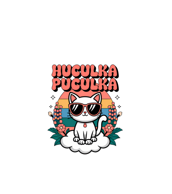 Huculka Puculka pisică 1 model alb pe tricou
