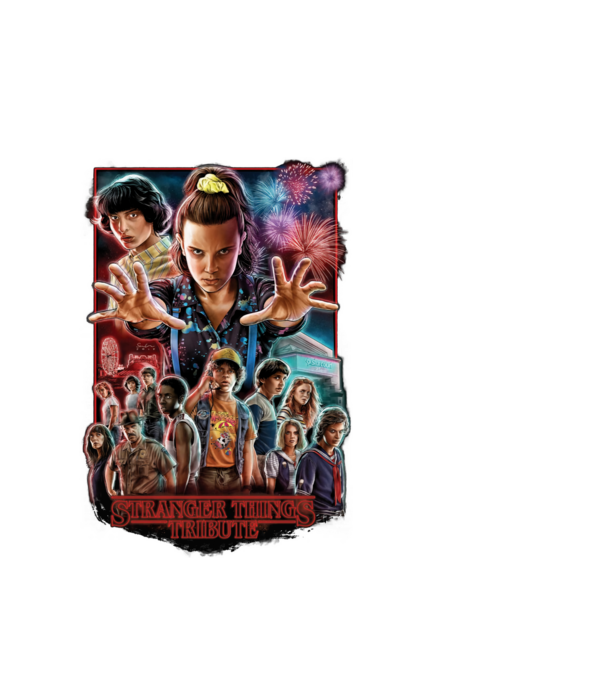stranger things tribute poster model alb pe tricou