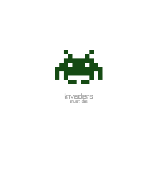 Invaders Must Die model alb pe tricou