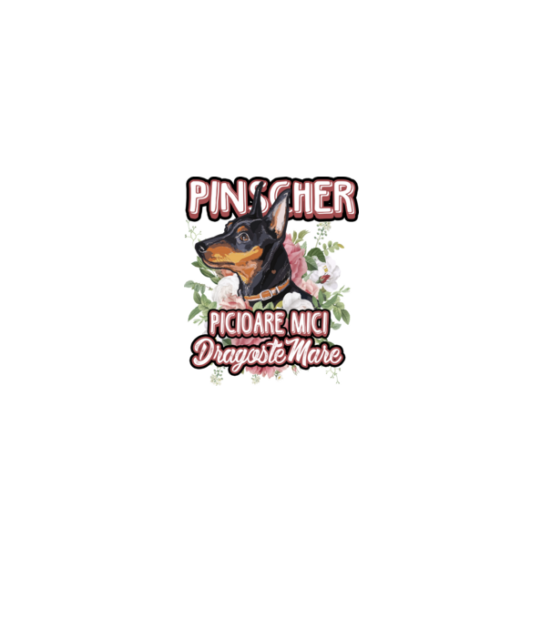 Pinscher picioare mici dragoste mare model alb pe tricou