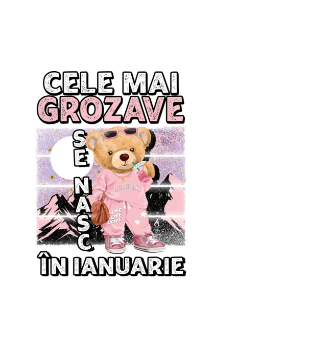 RETRO teddy fetişcană IANUARIE model alb pe tricou