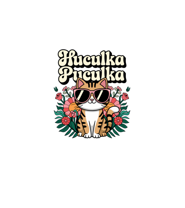 Huculka Puculka pisică 3 model alb pe tricou