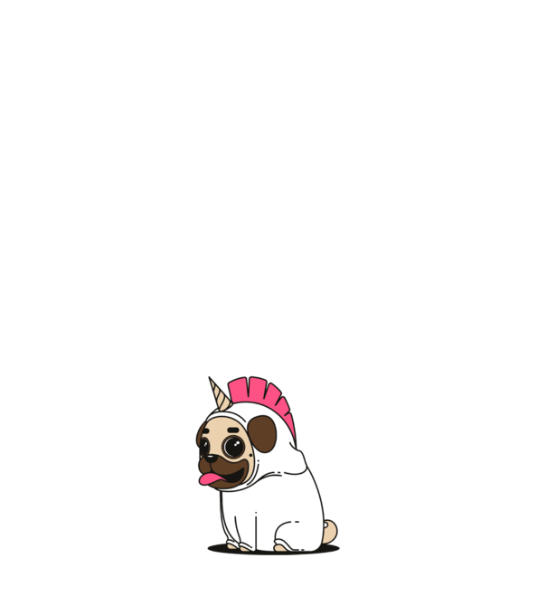 Pug Unicorn model negru pe tricou
