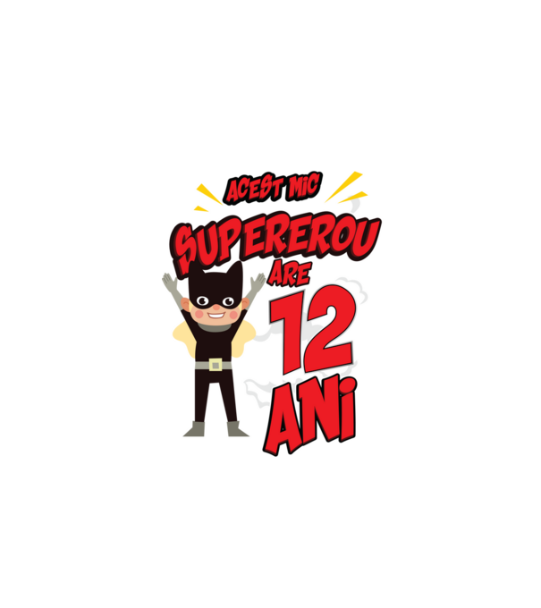Acest mic supererou are 12 ani model negru pe tricou