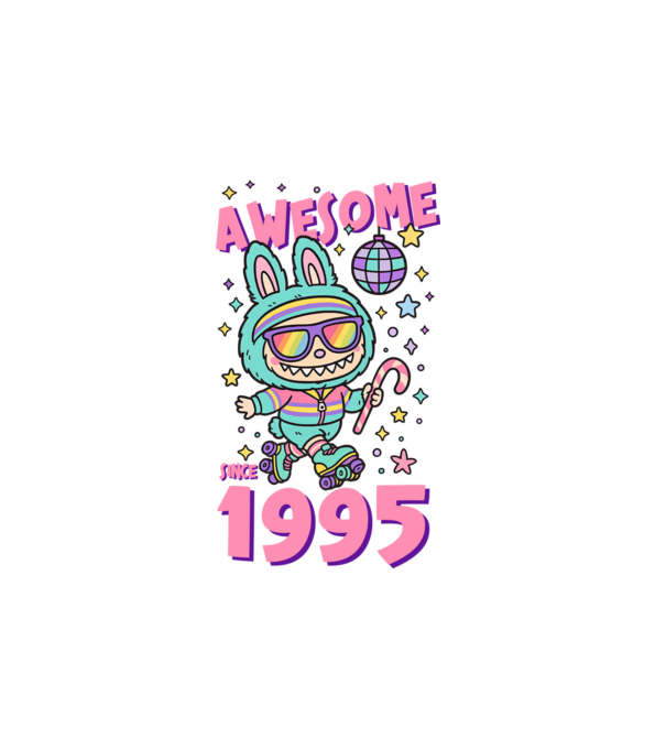 Awesome since 1995 - Labubu model alb pe tricou