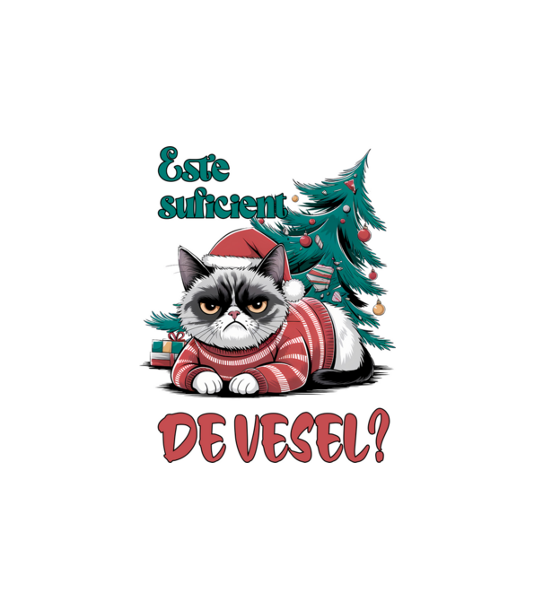 Este suficient de vesel? pisică Crăciun model alb pe tricou