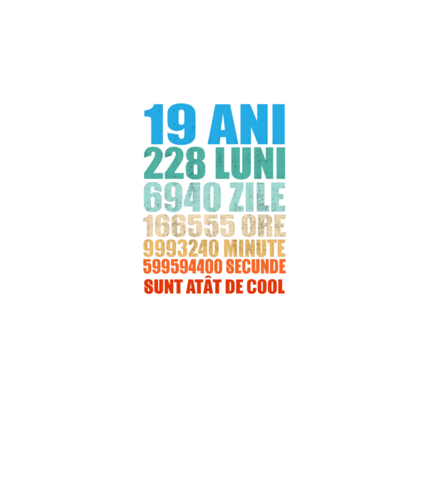 De 19 ani - luni - zile - ore - minute - secunde - sunt atât de cool model negru pe tricou