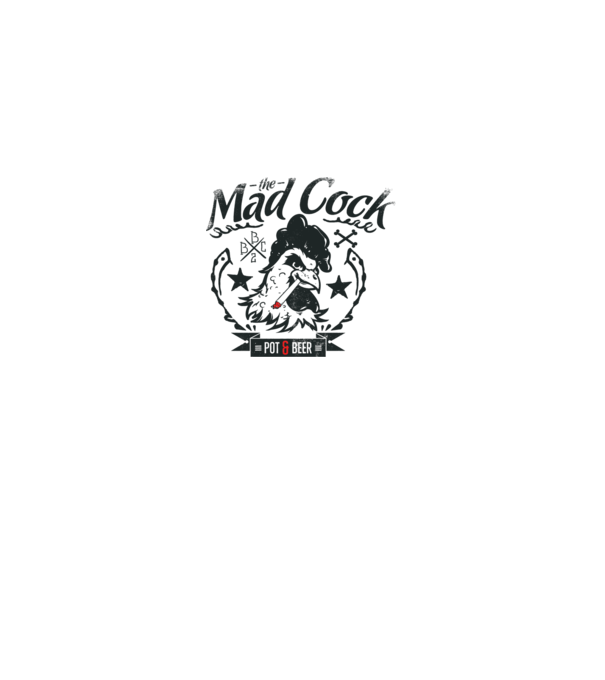 The Mad Cock model alb pe tricou