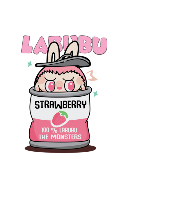 Strawberry Labubu model albastru deschis pe tricou