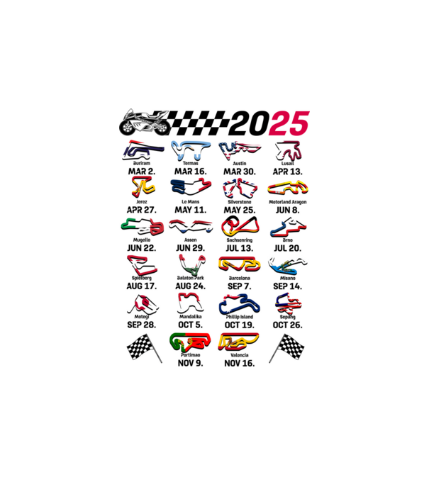 MOTOGP 25 CALENDAR alb model alb pe tricou