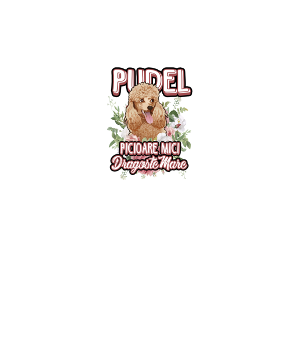 Pudel picioare mici dragoste mare model alb pe tricou