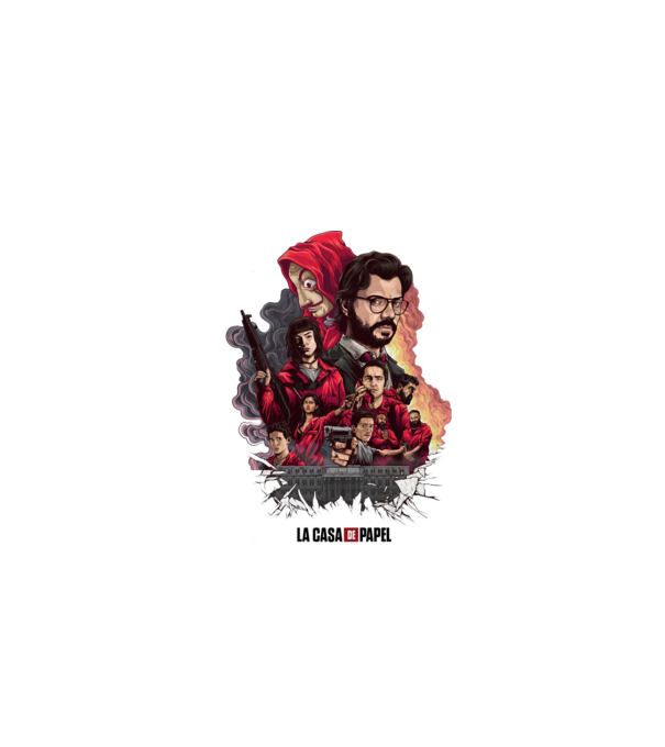 la casa de papel poster theme model alb pe tricou