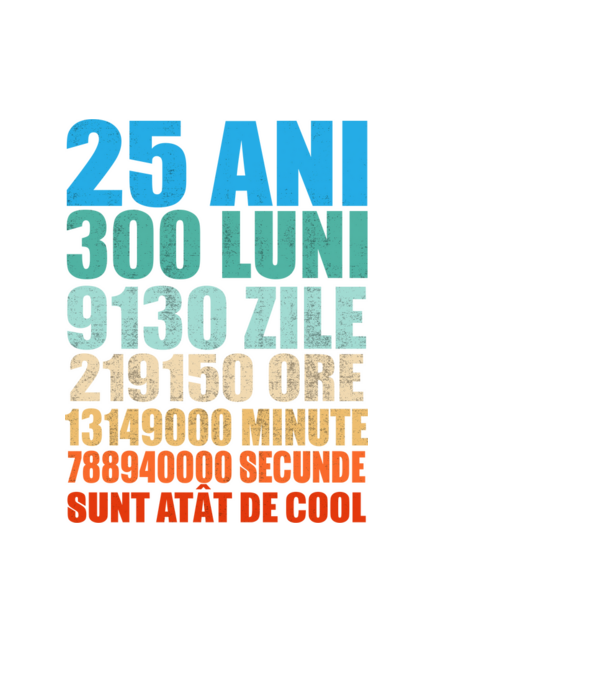De 25 ani - luni - zile - ore - minute - secunde - sunt atât de cool model negru pe tricou