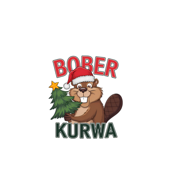 Bober kurwa Christmas model alb pe tricou