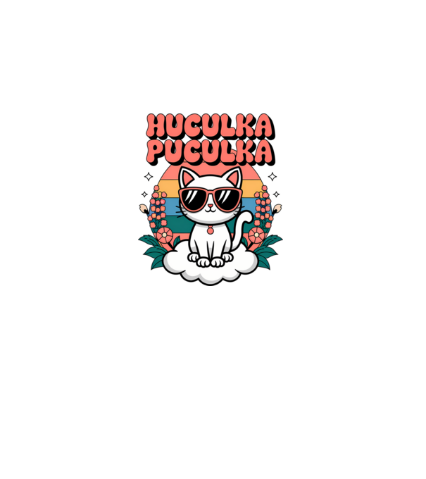 Huculka Puculka pisică 1 model alb pe tricou
