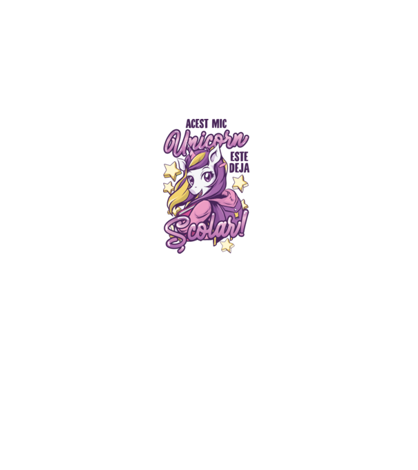 Acest mic unicorn este deja școlar model alb pe tricou