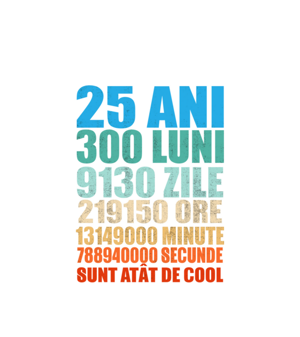 De 25 ani - luni - zile - ore - minute - secunde - sunt atât de cool model alb pe tricou