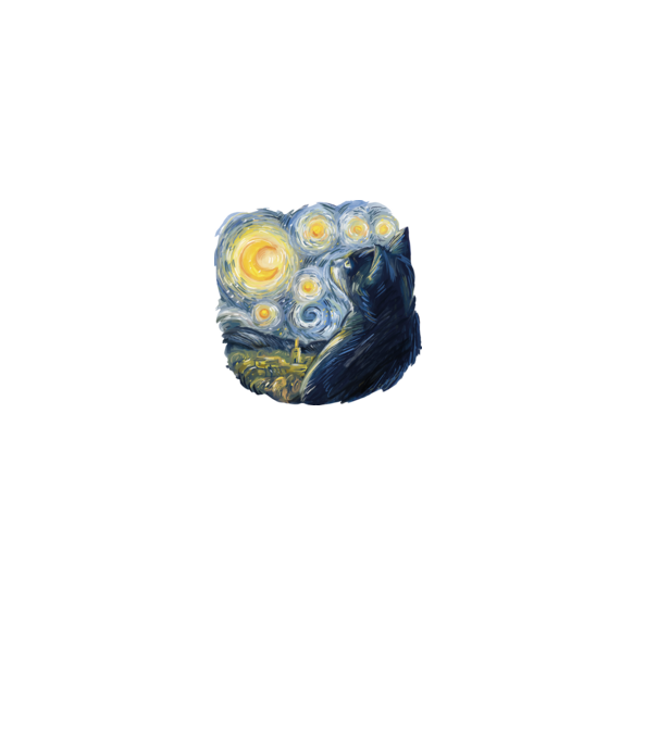 Van Gogh cat model negru pe tricou