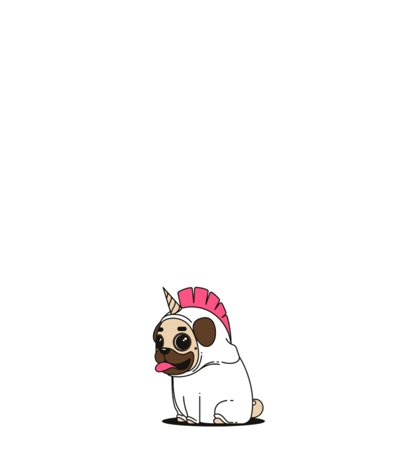 Pug Unicorn model alb pe tricou