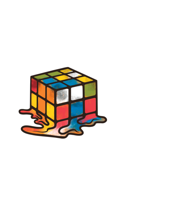 Melted Rubik model alb pe tricou