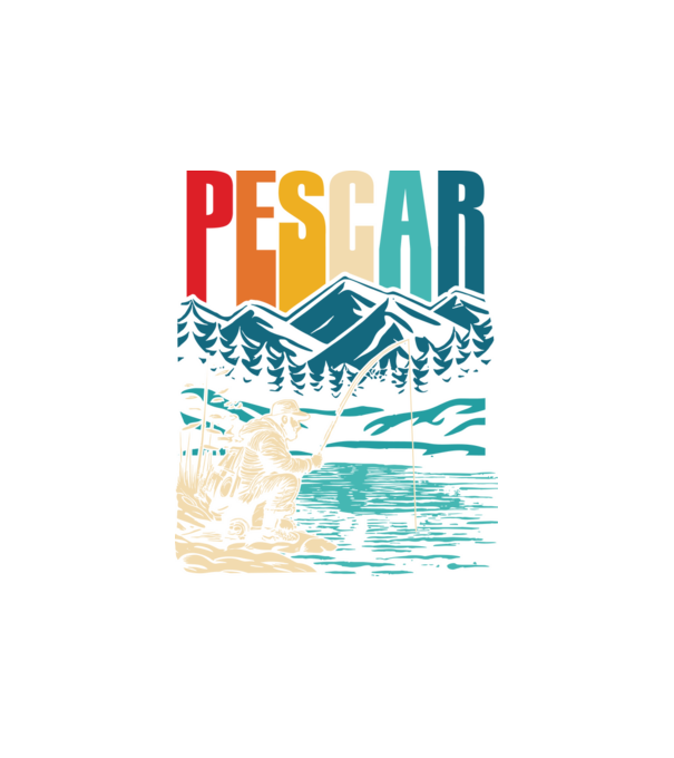 Pescar retro model alb pe tricou