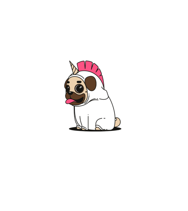 Pug Unicorn model gri pe tricou