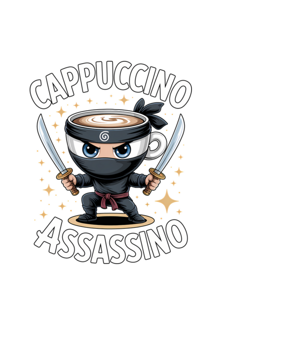 Cappuccino Assassino model negru pe tricou
