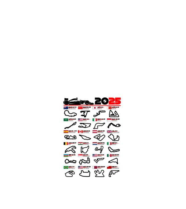 F1 calendar 2025 model alb pe tricou