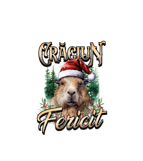 Capybara christmas model alb pe tricou