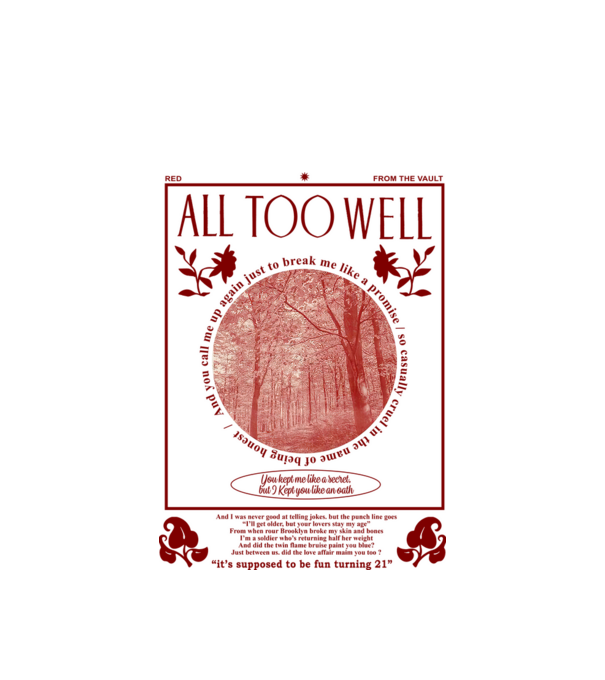 Taylor Swift All too well model alb pe tricou