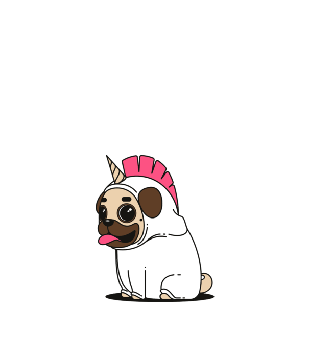 Pug Unicorn model nisipiu pe tricou
