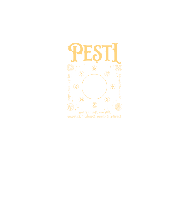 Zodiac femeie PEȘTI golden model negru pe tricou