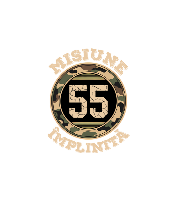 Misiune împlinită 55 model alb pe tricou